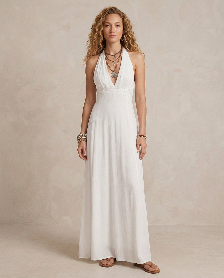 ELORA | Maxi Abito Halter Avorio