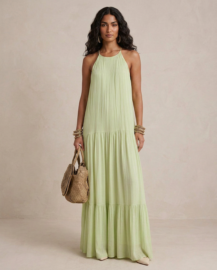 LIVIA | Maxi Abito Boho Verde Pistacchio