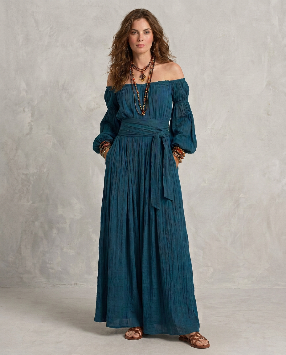 ARIANA | Maxi Abito Spalle Scoperte Teal