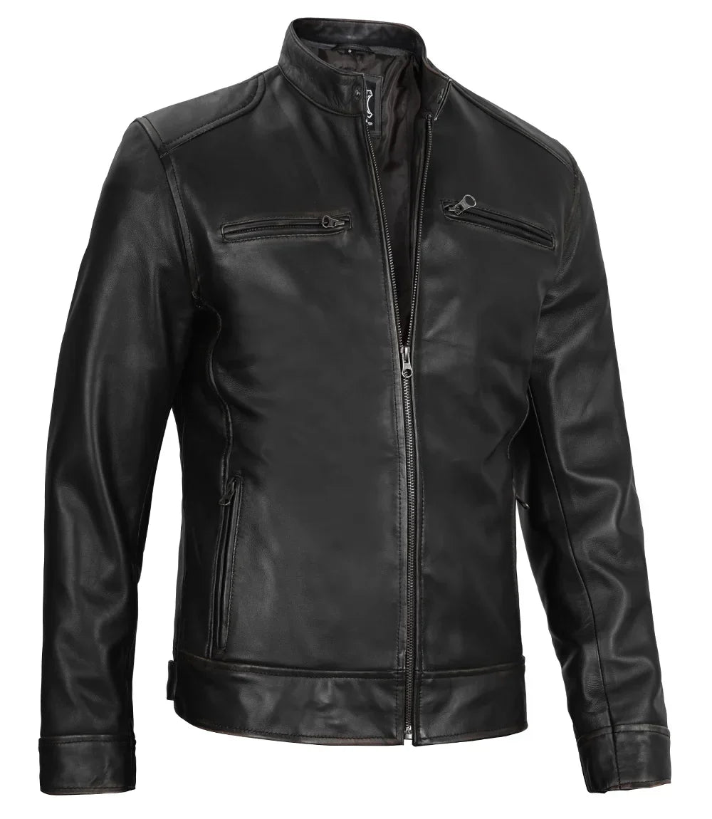 Dennis™ | Giacca in Pelle Nera da Uomo – Design Café Racer