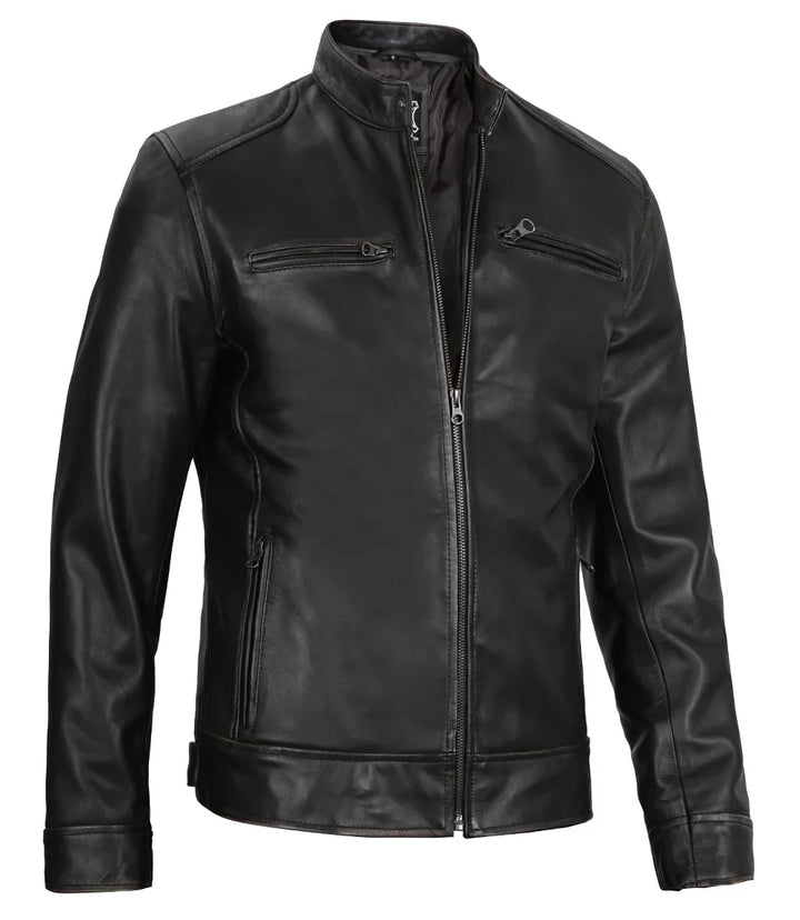 Dennis™ | Giacca in Pelle Nera da Uomo – Design Café Racer