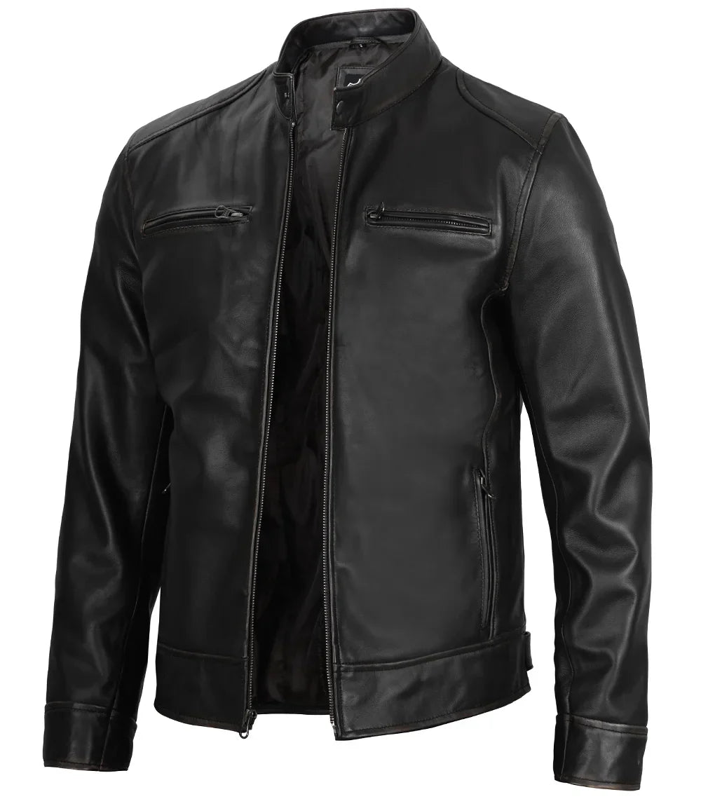 Dennis™ | Giacca in Pelle Nera da Uomo – Design Café Racer
