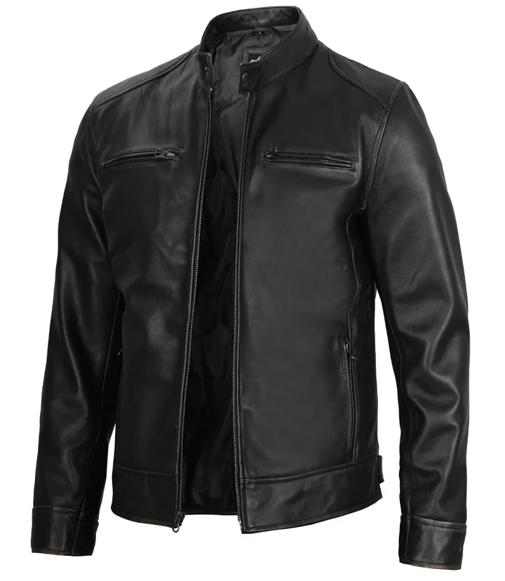Dennis™ | Giacca in Pelle Nera da Uomo – Design Café Racer