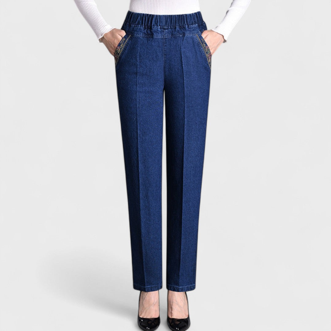 Maira - Jeans da donna con tasche laterali e vita elastica
