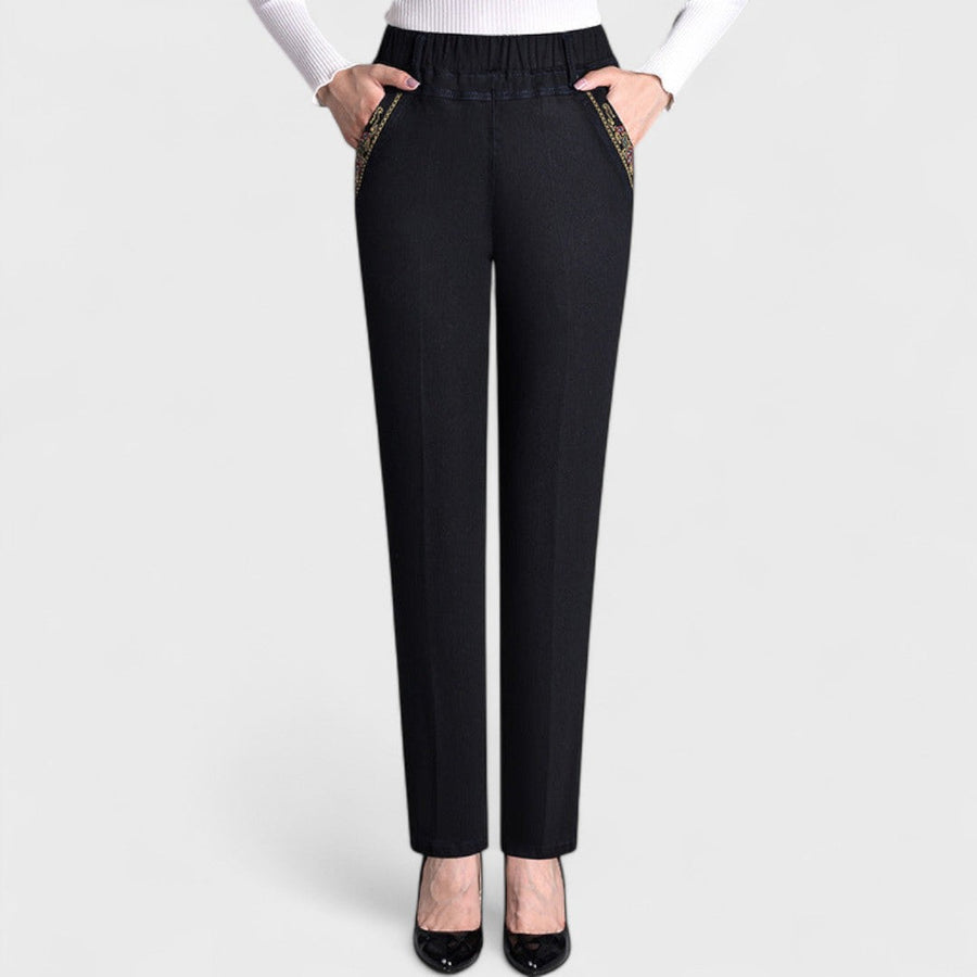 Elisa - Jeans da donna con tasche laterali e vita elastica