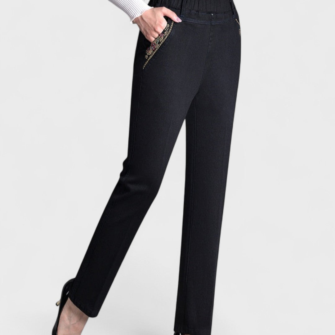Elisa - Jeans da donna con tasche laterali e vita elastica