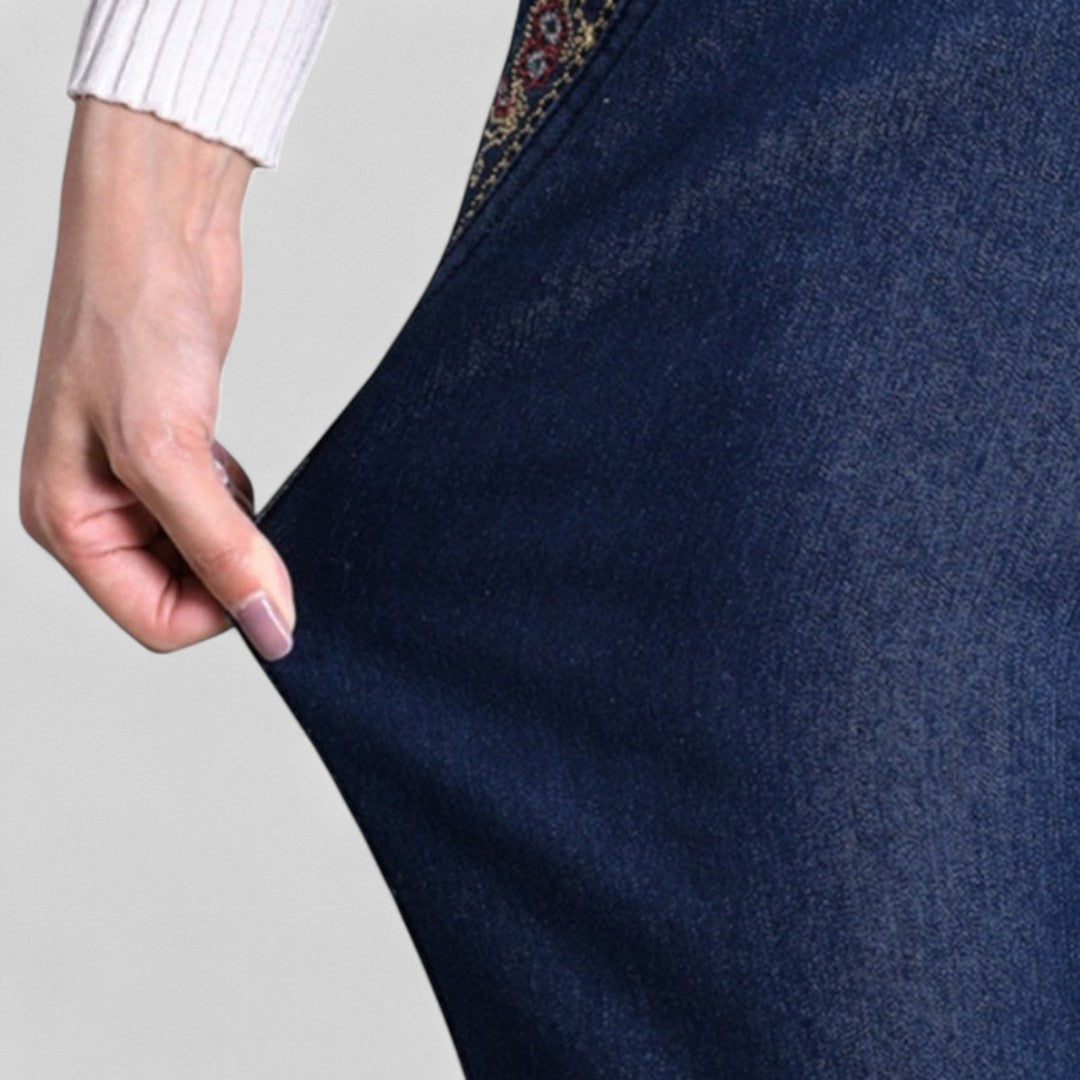 Elisa - Jeans da donna con tasche laterali e vita elastica